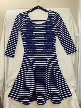 Free People Dress Women’s Nautical Knotty Blue Light Pink Knit Stripe Stretch XS